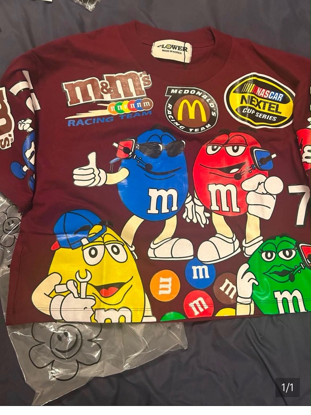 Burgundy M&M's Racing Graphic Crop Top